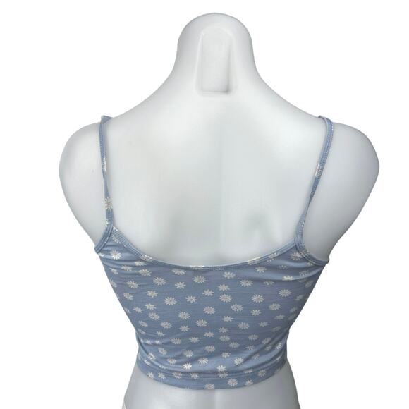 Nordstrom BP Blue White Daisy Knit Stretch Scoop Neck Cami Crop Tank Top Size M - Picture 2 of 5